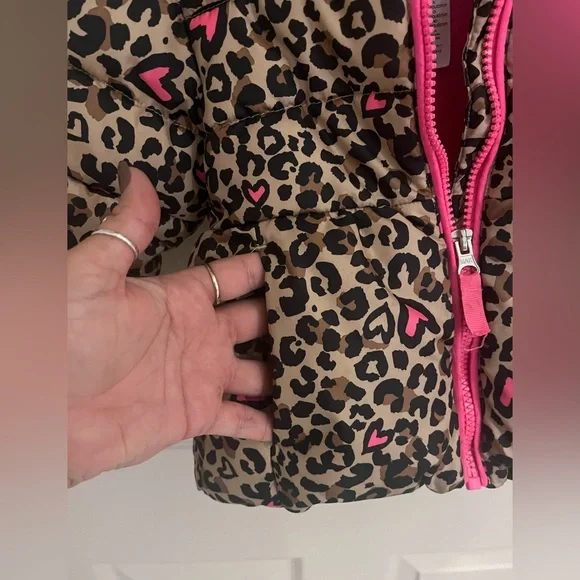 Toddler girls hooded Zip Leopard Coat - 2T - Picture 3 of 4